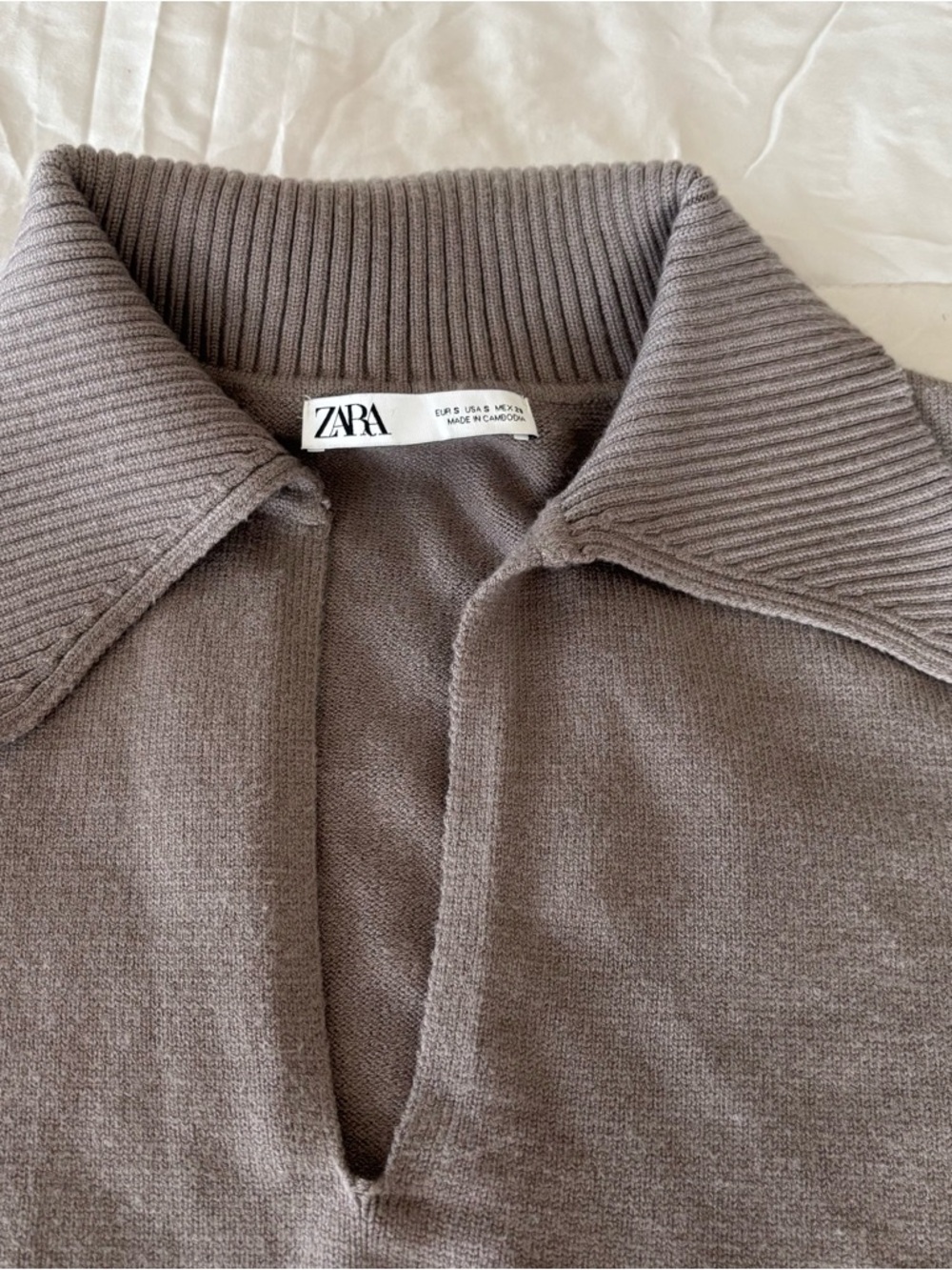 Zara Womns Taupe Polo Collar Knit Sweater small - Picture 4 of 6